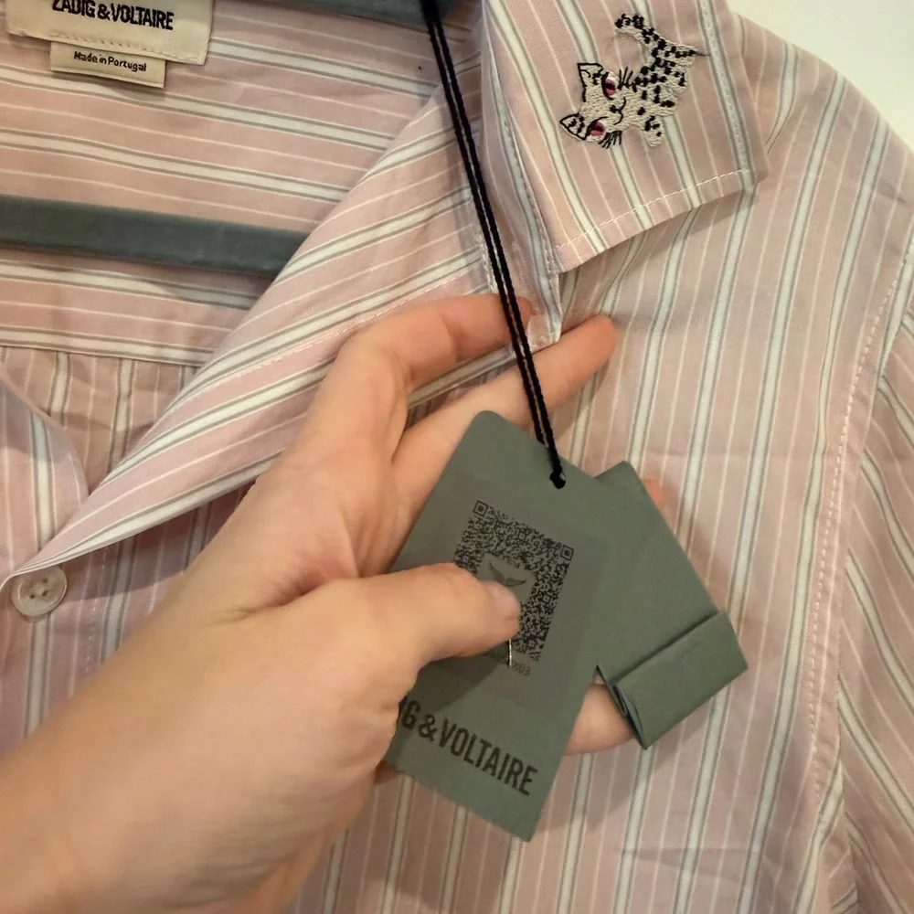 Zadig & Voltaire Sydna Raye Cool Cat Cotton Shirt NET's Tags Sz S Girlhood Core - Picture 10 of 15